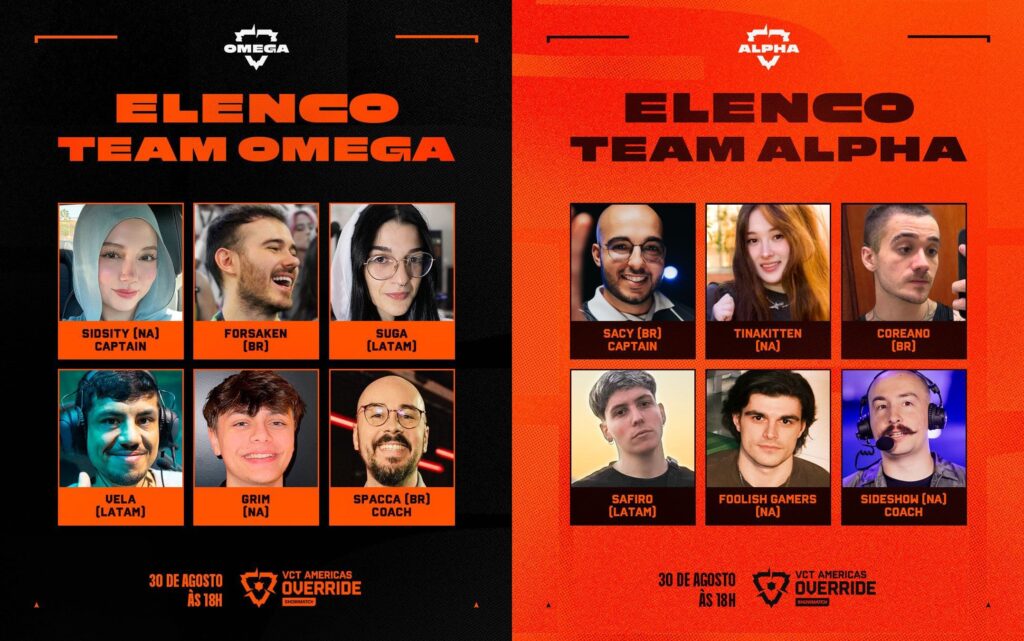 Elenco de peso para os times do showmatch de VALORANT feito pela Riot na semana das finais do VCT Americas 2025.