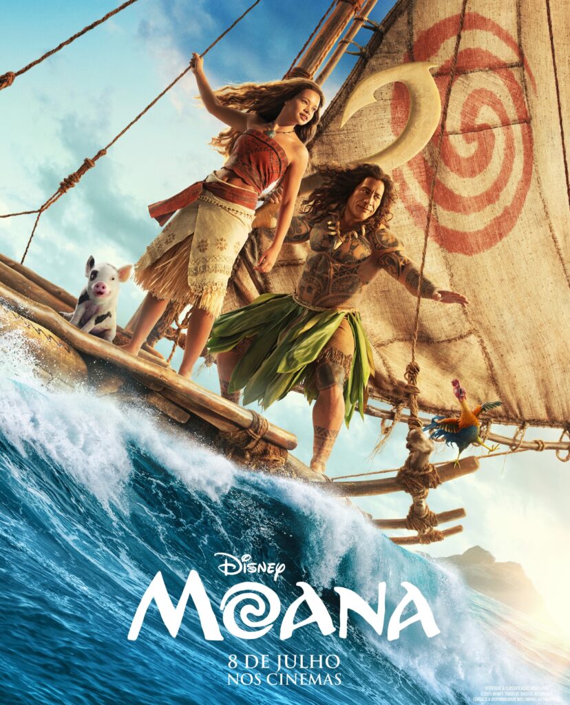Moana retorna em versão live action com Catherine Laga’aia e Dwayne Johnson. A aventura celebra coragem, ancestralidade e respeito pela natureza, com músicas marcantes, paisagens impressionantes e uma mensagem emocionante para diferentes gerações.