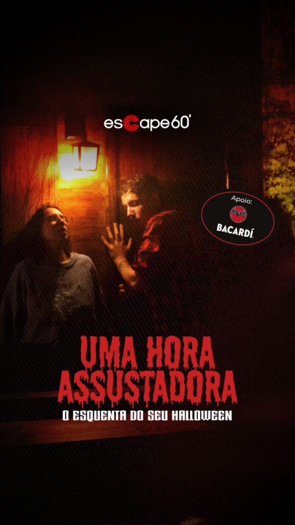 O Escape 60’ Vila Olímpia apresenta o Halloween Xtreme entre 30/10 e 01/11. A atração traz atores ao vivo nas salas e welcome drink Bacardí para testar os limites dos jogadores no Halloween de SP. Confira!